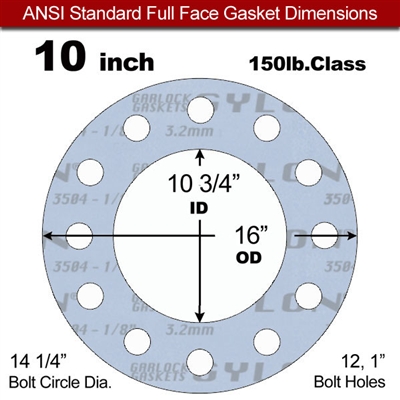 Garlock GylonÂ® 3504 Full Face Gasket - 150 Lb. - 1/8" Thick - 10" Pipe