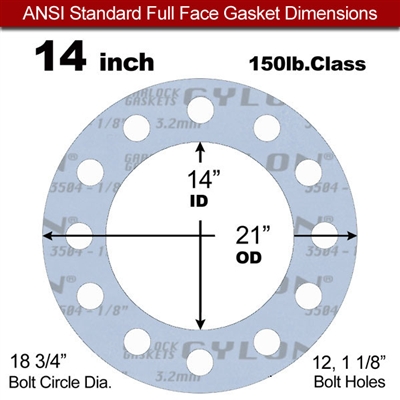 Garlock GylonÂ® 3504 Full Face Gasket - 150 Lb. - 1/8" Thick - 14" Pipe