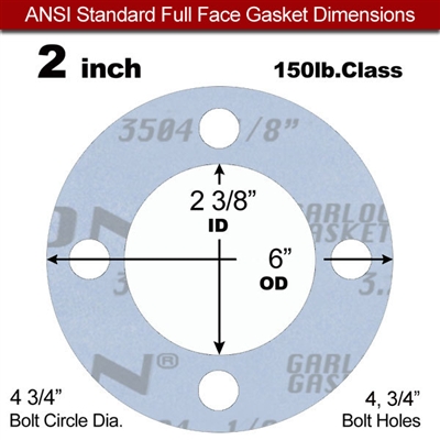 Garlock GylonÂ® 3504 Full Face Gasket - 150 Lb. - 1/8" Thick - 2" Pipe