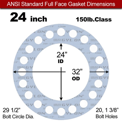 Garlock GylonÂ® 3504 Full Face Gasket - 150 Lb. - 1/8" Thick - 24" Pipe