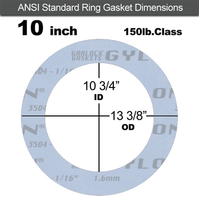 Garlock GylonÂ® 3504 Ring Gasket - 150 Lb. - 1/16" Thick - 10" Pipe