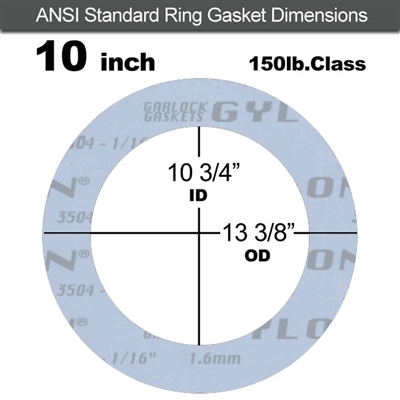 Garlock GylonÂ® 3504 Ring Gasket - 150 Lb. - 1/8" Thick - 10" Pipe