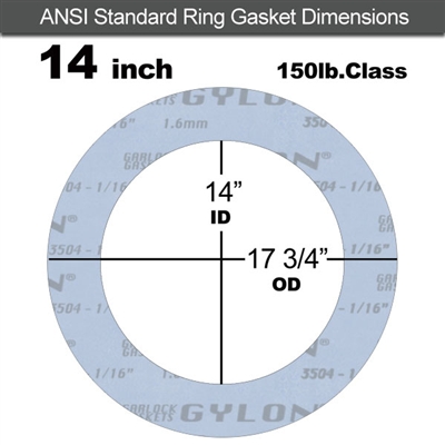 Garlock GylonÂ® 3504 Ring Gasket - 150 Lb. - 1/8" Thick - 14" Pipe