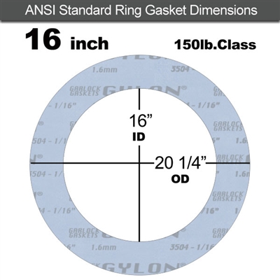 Garlock GylonÂ® 3504 Ring Gasket - 150 Lb. - 1/8" Thick - 16" Pipe