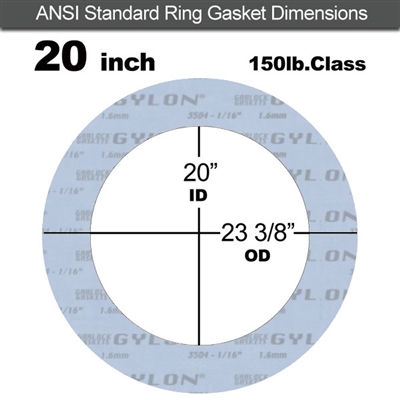 Garlock GylonÂ® 3504 Ring Gasket - 150 Lb. - 1/8" Thick - 20" Pipe