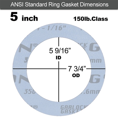 Garlock GylonÂ® 3504 Ring Gasket - 150 Lb. - 1/8" Thick - 5" Pipe