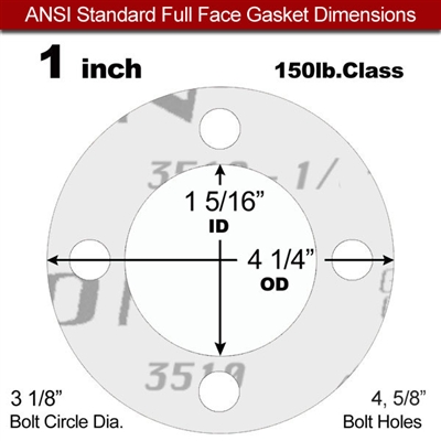 Garlock GylonÂ® 3510 Full Face Gasket - 150 Lb. - 1/16" Thick - 1" Pipe