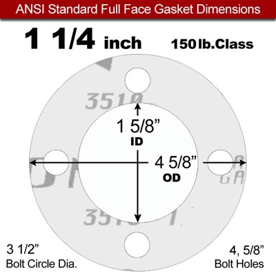 Garlock GylonÂ® 3510 Full Face Gasket - 150 Lb. - 1/16" Thick - 1-1/4" Pipe