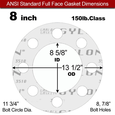 Garlock GylonÂ® 3510 Full Face Gasket - 150 Lb. - 1/16" Thick - 8" Pipe