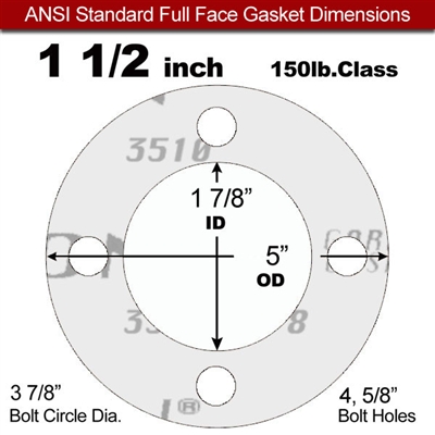 Garlock GylonÂ® 3510 Full Face Gasket - 150 Lb. - 1/8" Thick - 1-1/2" Pipe