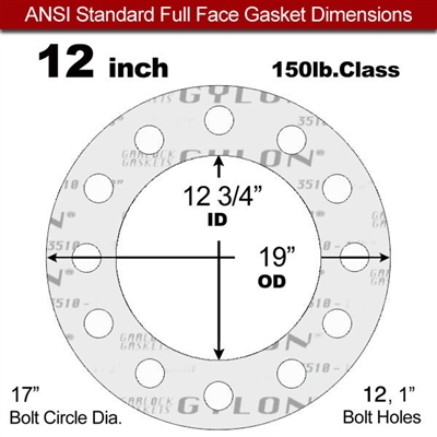 Garlock GylonÂ® 3510 Full Face Gasket - 150 Lb. - 1/8" Thick - 12" Pipe