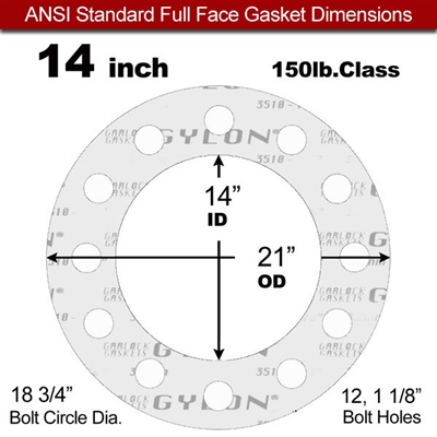 Garlock GylonÂ® 3510 Full Face Gasket - 150 Lb. - 1/8" Thick - 14" Pipe