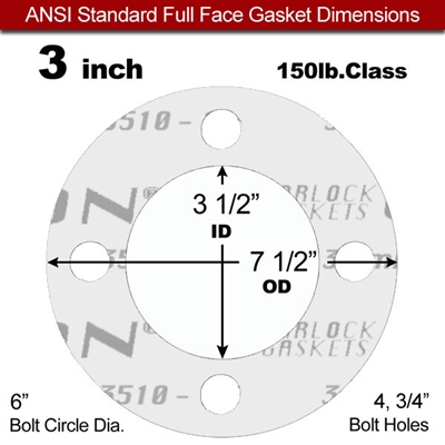 Garlock GylonÂ® 3510 Full Face Gasket - 150 Lb. - 1/8" Thick - 3" Pipe