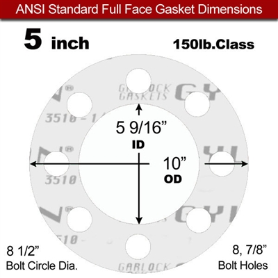 Garlock GylonÂ® 3510 Full Face Gasket - 150 Lb. - 1/8" Thick - 5" Pipe