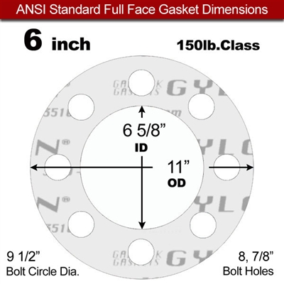 Garlock GylonÂ® 3510 Full Face Gasket - 150 Lb. - 1/8" Thick - 6" Pipe