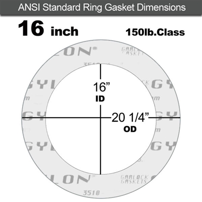 Garlock GylonÂ® 3510 Ring Gasket - 150 Lb. - 1/8" Thick - 16" Pipe