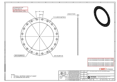 40 Durometer Neoprene Full Face Gasket - 24" ID x 32" OD x 3/8" Thick (20) .8125" Holes On 29.5" BC