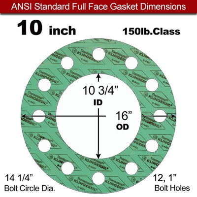 C-4401 Green N/A NBR Full Face Gasket - 150 Lb. - 1/16" Thick - 10" Pipe