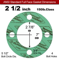 C-4401 Green N/A NBR Full Face Gasket - 150 Lb. - 1/16" Thick - 2-1/2" Pipe