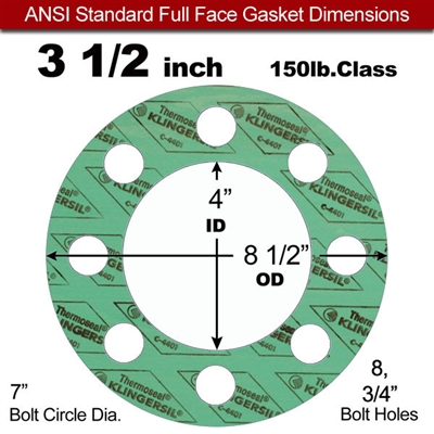 C-4401 Green N/A NBR Full Face Gasket - 150 Lb. - 1/16" Thick - 3-1/2" Pipe