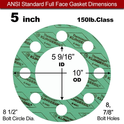 C-4401 Green N/A NBR Full Face Gasket - 150 Lb. - 1/16" Thick - 5" Pipe