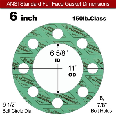 C-4401 Green N/A NBR Full Face Gasket - 150 Lb. - 1/16" Thick - 6" Pipe