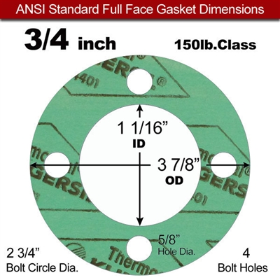 C-4401 Green N/A NBR Full Face Gasket - 150 Lb. - 1/8" Thick - 3/4" Pipe