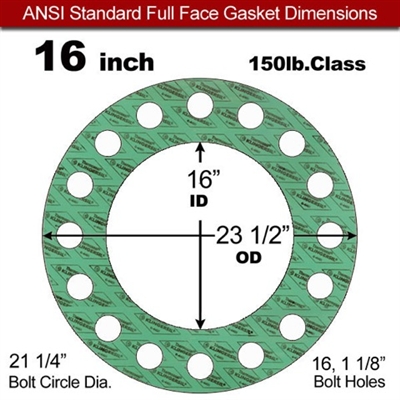 C-4401 Green N/A NBR Full Face Gasket - 150 Lb. - 1/8" Thick - 16" Pipe