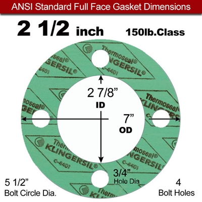 C-4401 Green N/A NBR Full Face Gasket - 150 Lb. - 1/8" Thick - 2-1/2" Pipe
