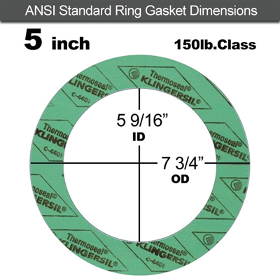 C-4401 Green N/A NBR Ring Gasket - 150 Lb. - 1/16" Thick - 5" Pipe