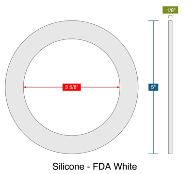 60 Duro White FDA Silicone Ring Gaskets - 3.625" ID x 5" OD x 1/8" Thick