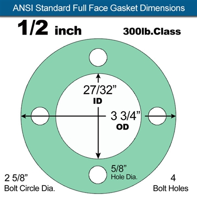 Equalseal EQ750G Full Face Gasket - 300 Lb. Class - 1/16" - 1/2" Pipe Size