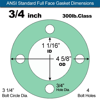 Equalseal EQ750G Full Face Gasket - 300 Lb. Class - 1/16" - 3/4" Pipe Size