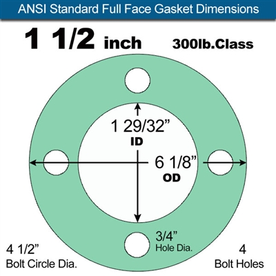 Equalseal EQ750G Full Face Gasket - 300 Lb. Class - 1/16" - 1 1/2" Pipe Size