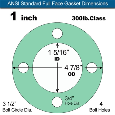 Equalseal EQ750G Full Face Gasket - 300 Lb. Class - 1/8" - 1" Pipe Size
