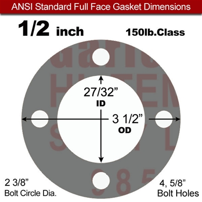 Garlock Style 9850 N/A NBR Full Face Gasket  150 Lb. - 1/16" Thick - 1/2" Pipe