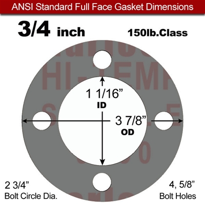 Garlock Style 9850 N/A NBR Full Face Gasket  150 Lb. - 1/16" Thick - 3/4" Pipe