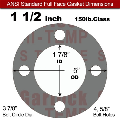 Garlock Style 9850 N/A NBR Full Face Gasket - 150 Lb. - 1/16" Thick - 1-1/2" Pipe