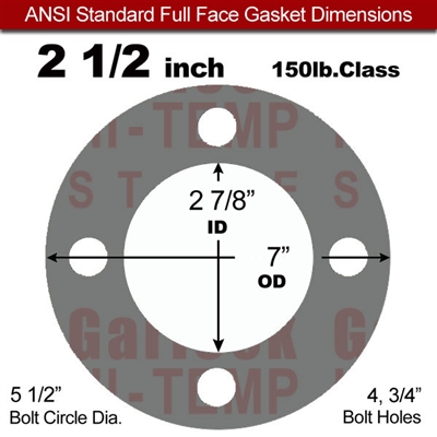 Garlock Style 9850 N/A NBR Full Face Gasket - 150 Lb. - 1/16" Thick - 2-1/2" Pipe