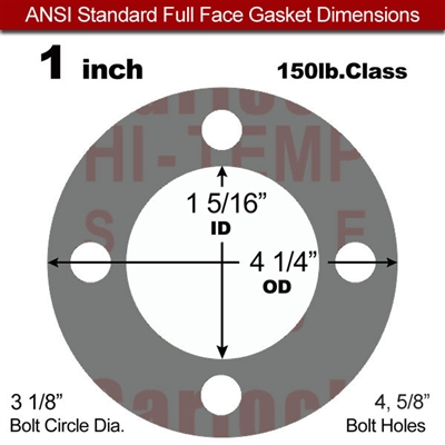 Garlock Style 9850 N/A NBR Full Face Gasket - 150 Lb. - 1/8" Thick - 1" Pipe