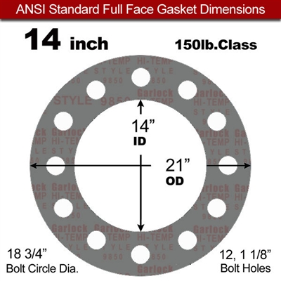 Garlock Style 9850 N/A NBR Full Face Gasket - 150 Lb. - 1/8" Thick - 14" Pipe