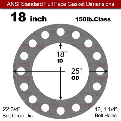 Garlock Style 9850 N/A NBR Full Face Gasket - 150 Lb. - 1/8" Thick - 18" Pipe