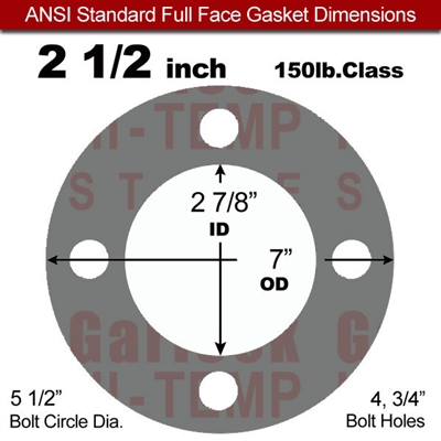 Garlock Style 9850 N/A NBR Full Face Gasket - 150 Lb. - 1/8" Thick - 2-1/2" Pipe