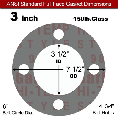 Garlock Style 9850 N/A NBR Full Face Gasket - 150 Lb. - 1/8" Thick - 3" Pipe