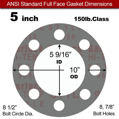 Garlock Style 9850 N/A NBR Full Face Gasket - 150 Lb. - 1/8" Thick - 5" Pipe