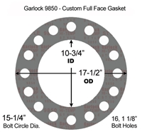 Garlock Style 9850 N/A NBR Full Face Gasket - 600 Lb. - 1/8" Thick - 10" Pipe