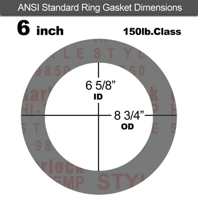 Garlock Style 9850 N/A NBR Ring Gasket - 150 Lb. - 1/16" Thick - 6" Pipe