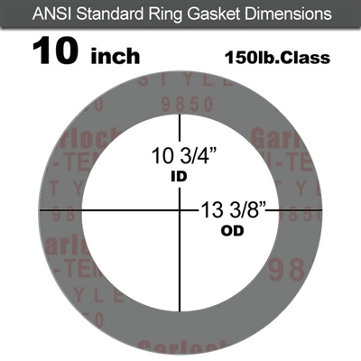 Garlock Style 9850 N/A NBR Ring Gasket - 150 Lb. - 1/8" Thick - 10" Pipe