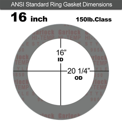 Garlock Style 9850 N/A NBR Ring Gasket - 150 Lb. - 1/8" Thick - 16" Pipe