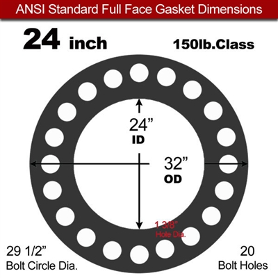 60 Duro Buna-N Full Face Gasket - 150 Lb. - 1/16" Thick - 24" Pipe